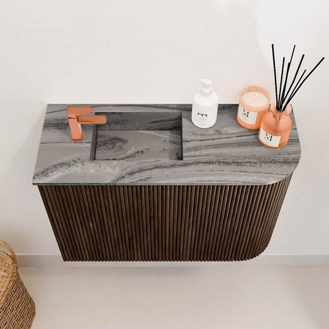 Mondiaz JOYA-DLUX 61.6cm toiletmeubel - ronding rechts kleur Walnut - Wastafel FAYE positie Links 1 kraangat kleur Sombra. SW1424765