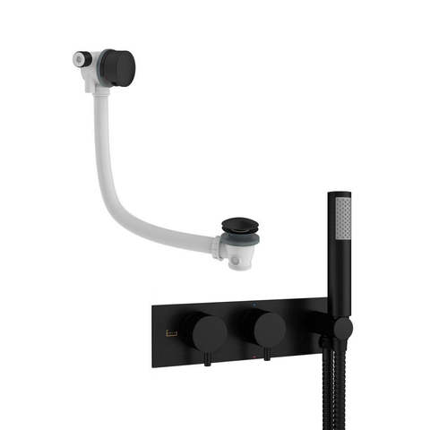 Crosswater MPRO Inbouw - thermostatisch badkraan horizontaal - 2 functies - met handdouche set - inclusief vulcombinatie - mat zwart SW223263