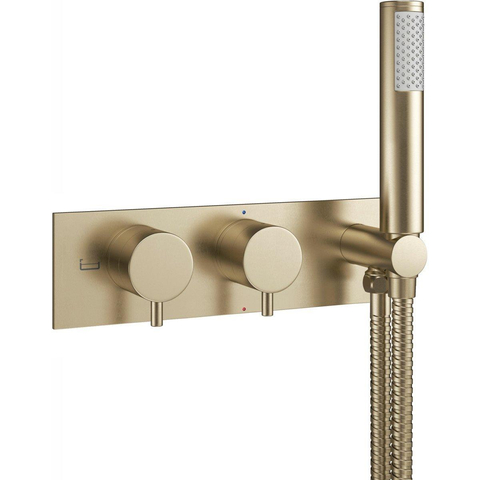 Crosswater MPRO Inbouw - thermostatisch badkraan horizontaal - 2 functies - met handdouche set - inclusief vulcombinatie - geborsteld messing (goud) SW223269