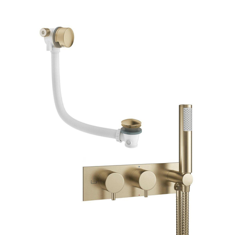 Crosswater MPRO Inbouw - thermostatisch badkraan horizontaal - 2 functies - met handdouche set - inclusief vulcombinatie - geborsteld messing (goud) SW223269