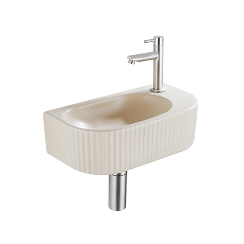 QeramiQ Fuente fonteinset – halfrond – 40x21.5x12 cm – keramiek beige – kraangat rechts – kraan geborsteld RVS SW1232816