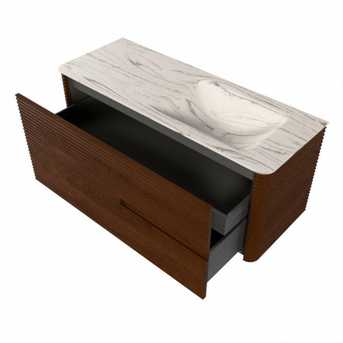 Mondiaz CIRO-DLUX Ensemble de meubles de salle de bains - 120x45x50cm - lavabo Solid surface Nata - 1 vasque à droite - sans trous de robinet - 2 tiroirs - Ruby SW1532046