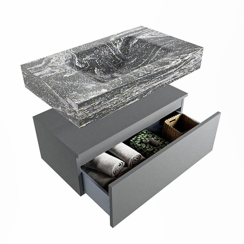 MONDIAZ ALAN - DLUX Badkamermeubelset - 80cm - onderkast - Plata - 1 lade - vrijhangende wastafel - wasbak midden - 0 kraangaten - Lava SW809289