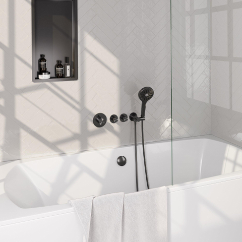 Brauer Gunmetal sculpture encastré - ensemble de douche - 3 boutons avec relief - douchette ronde 3 positions - PVD - gunmetal brossé SW715947