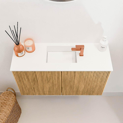 Mondiaz JOYA 70cm toiletmeubel - kleur Oak - Wastafel FAYE positie Midden 1 kraangat kleur Talc. SW1421104