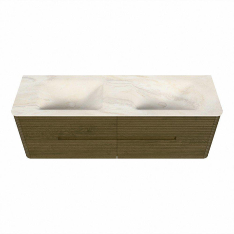 Mondiaz CIRO-DLUX Ensemble de meubles de salle de bains - 150x45x50cm - Plan vasque solid surface Ostra - 2 vasques Double - 2 trous de robinet - 4 tiroirs - Dusk SW1533438