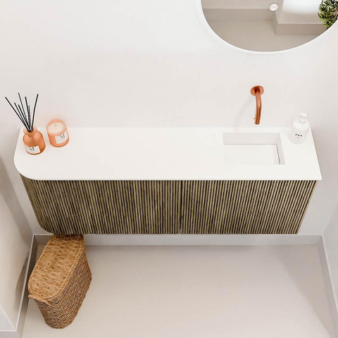Mondiaz JOYA 111,6cm meuble WC - arrondi à gauche couleur Dusk - Lavabo FAYE position droite sans trou de robinet couleur Talc. SW1421612