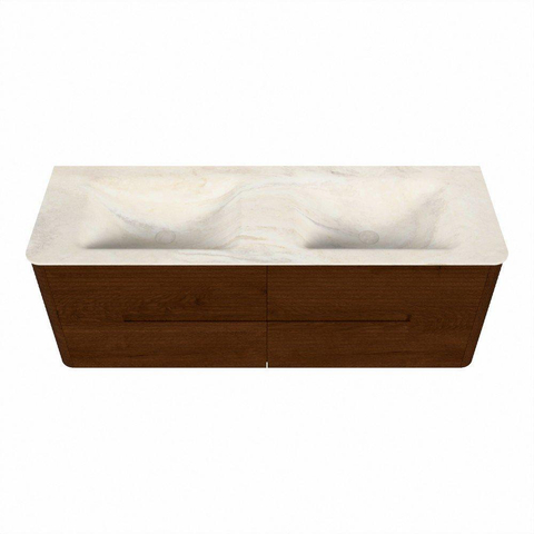 Mondiaz CIRO-DLUX Ensemble de meubles de salle de bains - 140x45x50cm - plan-vasque Solid surface Ostra - 2 lavabos Double - sans trous de robinetterie - 4 tiroirs - Ruby SW1531852