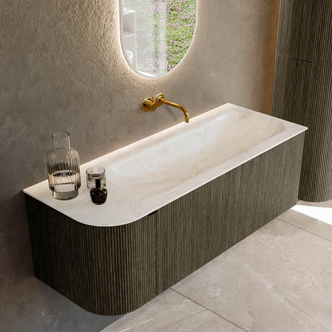 Mondiaz KURVE-DLUX Ensemble de meubles de salle de bains - 125x46x40cm - 1 tiroir - 1 porte - lavabo solid surface - droit - sans trou de robinet - Shadow SW1414456
