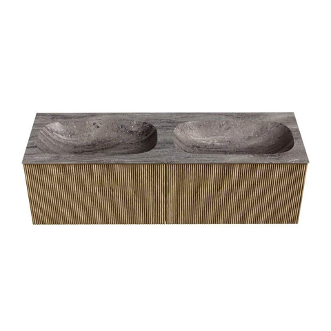 MONDIAZ KURVE-DLUX 140cm badmeubel kleur Dusk met 2 lades en 0 deuren. Wastafel STOR SMALL Dubbel zonder kraangat Oza. SW1433040