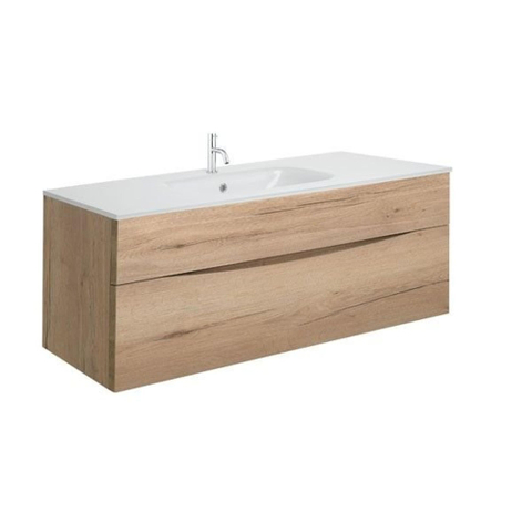 Crosswater Glide II Badmeubelset - 100x45x52cm - 2 lades - greeploos - wastafell ice white - 1 kraangat - windsor oak (hout) SW876726