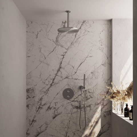 BRAUER Brushed Edition douche de pluie encastrée thermostatique - 3 voies - rond - set 78 - pomme de douche 30cm - bras de plafond - douchette barre - flexible de douche - coude de raccord mural - acier inox brossé PVD SW1159140