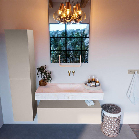 Mondiaz ALAN-DLUX Ensemble de meuble - 110cm - meuble Linen mat - 1 tiroir - Lavabo Cloud Ostra suspendu - vasque Centre - 0 trous de robinet SW807324