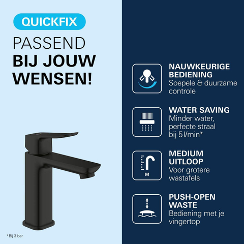 Grohe Dice Wastafelmengkraan - m-size - opbouw - klikwaste - matte black (mat zwart) SW1440569