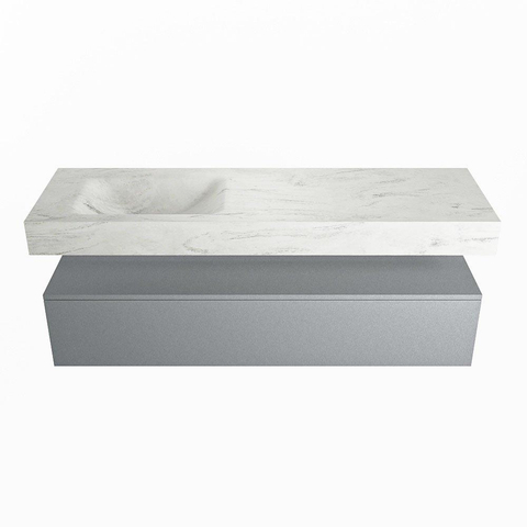 Mondiaz ALAN-DLUX Ensemble de meuble - 150cm - meuble Plata mat - 1 tiroir - Lavabo Cloud Opalo suspendu - vasque Gauche - 0 trous de robinet SW807201