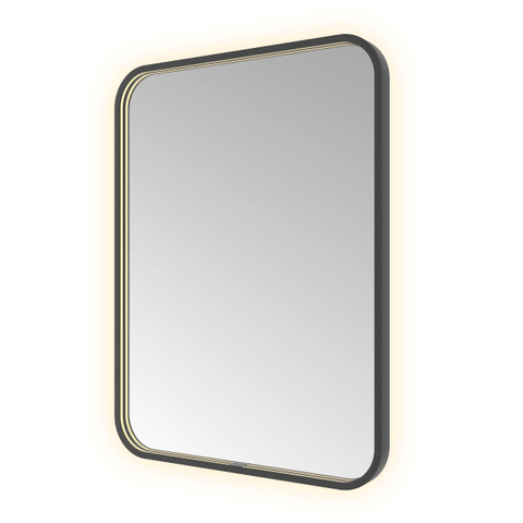 Hotbath &MORE Spiegel - 60x80cm - direct en indirect LED - spiegelverwarming - color changing - dimbaar - met afstandsbediening - PVD - geborsteld zwart SW1246088