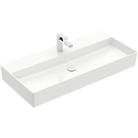 Villeroy & Boch memento 2.0 wastafel - voor handdoekhouders - 100x47cm - zonder overloop - 1 kraangat CeramicPlus - White Alpine (glans wit) SW358460