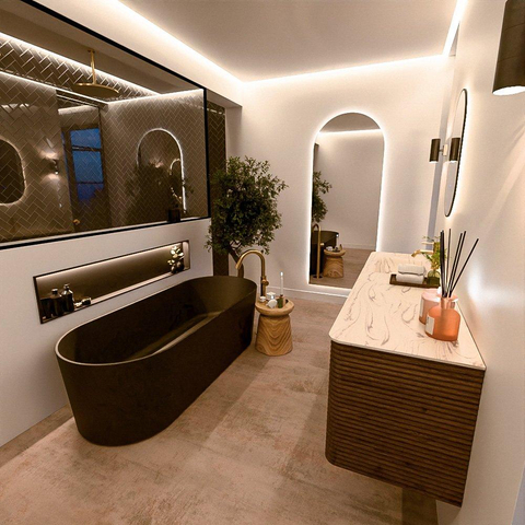 Mondiaz CIRO-DLUX Badkamermeubelset - 170x45x50cm - Solid surface wastafel Nata - 1 wasbak Links - 1 kraangat - 4 lades - Dusk SW1533240
