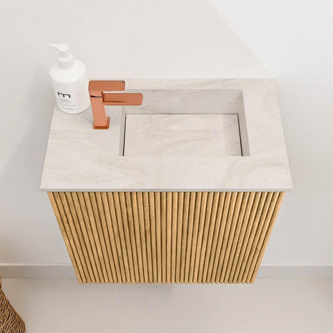 Mondiaz JOYA-DLUX 40cm toiletmeubel - kleur Oak - Wastafel FAYE positie Rechts 1 kraangat kleur Ostra. SW1422191
