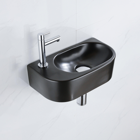 QeramiQ Fuente fonteinset – halfrond – 40x21.5x12 cm – keramiek zwart mat – kraangat links – chromen kraan SW1232786
