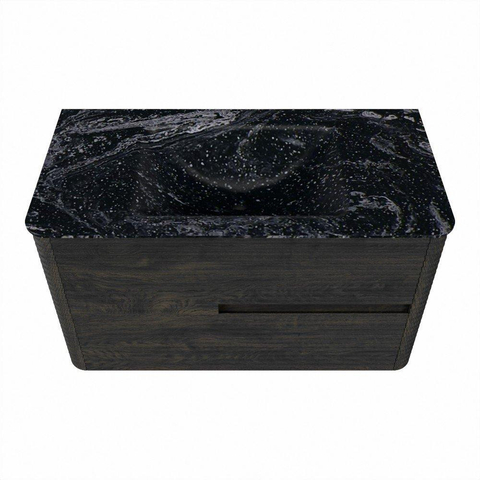 Mondiaz CIRO-DLUX Meuble de salle de bains - 90x45x50cm - lavabo solid surface Lava - 1 vasque centrale - sans trous de robinet - 2 tiroirs - Shadow SW1532300