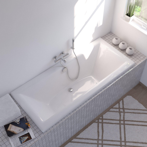 Plieger Corfu baignoire duo 180x80cm acrylique 48cm profond sur pieds blanc avec vidage baignoire et trop plein avec bonde et cable 85cm chrome SW225878