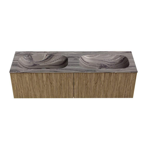 MONDIAZ KURVE-DLUX Meuble de salle de bains 150 cm couleur Dusk avec 2 tiroirs et 0 portes. Lavabo STOR SMALL Double sans trou de robinet Sombra. SW1433908