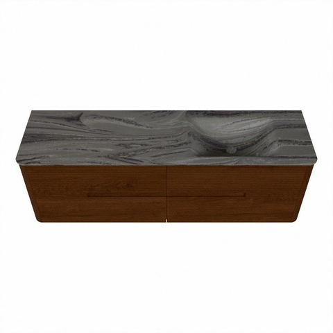 Mondiaz CIRO-DLUX Badkamermeubelset - 160x45x50cm - Solid surface wastafel Sombra - 1 wasbak Rechts - zonder kraangaten - 4 lades - Ruby SW1532002