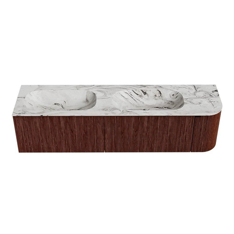 Mondiaz KURVE-DLUX Badkamermeubelset - 175x46x40cm - 2 lade - 1 deur - wastafel solid surface - dubbel / links - zonder kraangat - Ruby SW1415986
