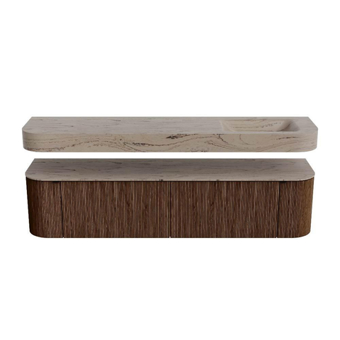 MONDIAZ THOR-DLUX Meuble de salle de bains - 190cm - arrondi gauche + droite - couleur Walnut - 2 tiroirs et 2 portes - Vasque suspendue CLOUD Droite sans trou de robinet - couleur Arena SW1466586