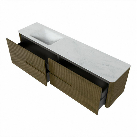 Mondiaz CIRO-DLUX Badkamermeubelset - 190x45x50cm - Solid surface wastafel Opalo - 1 wasbak Links - 1 kraangat - 4 lades - Dusk SW1532931