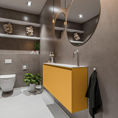 MONDIAZ TURE Toiletmeubel 120x23x50cm met 1 kraangaten 2 deuren ocher mat Wastafel Eden rechts Solid Surface Wit SW475078
