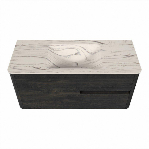Mondiaz CIRO-DLUX Badkamermeubelset - 110x45x50cm - Solid surface wastafel Nata - 1 wasbak Midden - zonder kraangaten - 2 lades - Shadow SW1532571