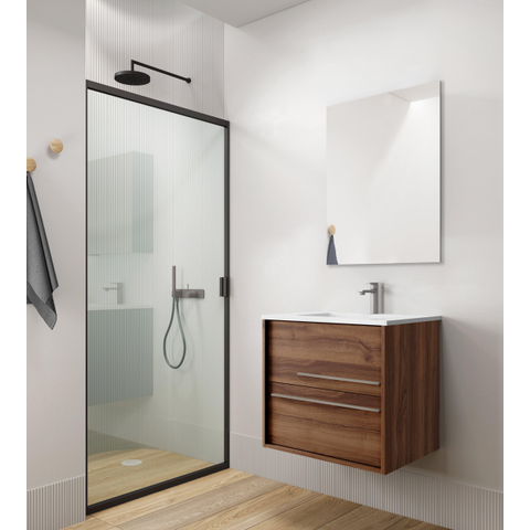 Saniclass Prime Essential Wastafelonderkast - 60x55x46cm - 2 lades - Standaard greep - MDF - noten (hout) incl. Keramische wastafel SHOWROOMMODEL SHOW25180