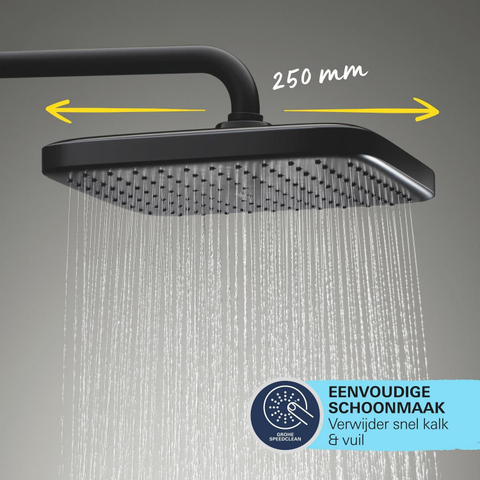 Grohe Vitalio Comfort 250 QuickFix Regendoucheset - 25cm - hoofddouche - vierkante handdouche - 2 straalsoorten - met douchethermostaat - matte black (mat zwart) SW1126675