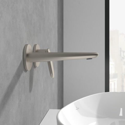 Villeroy & Boch Antao 2 gats - eengreeps wastafelmengkraan - wandmontage - Brushed Nickel (rvs) SW974179