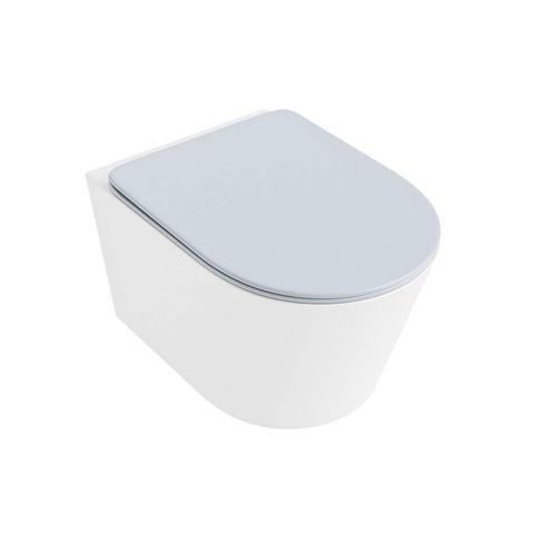 Mondiaz LAVIE hangtoilet – spoelrandloos – 36 x 53 cm – met softclose zitting – Talc (wit), zitting Clay (lichtblauw/grijs) SW1208595