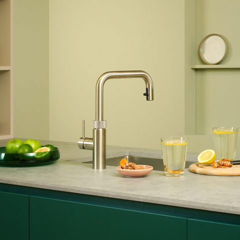 Quooker Flex Round kokendwaterkraan - draaibare & uittrekbare uitloop - Combi incl. Cube reservoir - Warm / kokend / bruisend / gefilterd water - RVS SW299731