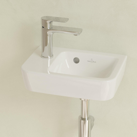 Villeroy & Boch O.novo fontein - 36x25cm - 1 kraangat links - met overloop CeramicPlus - White Alpine (glans wit) SW448500