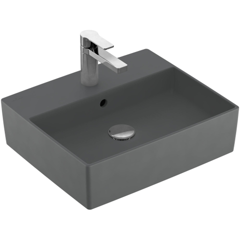 Villeroy & Boch memento 2.0 opzetwastafel - 50x42cm - 1 kraangat - met overloop CeramicPlus - Graphite (mat grijs) SW479728