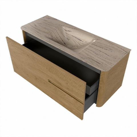 Mondiaz CIRO-DLUX Badkamermeubelset - 120x45x50cm - Solid surface wastafel Arena - 1 wasbak Midden - zonder kraangaten - 2 lades - Oak SW1531372