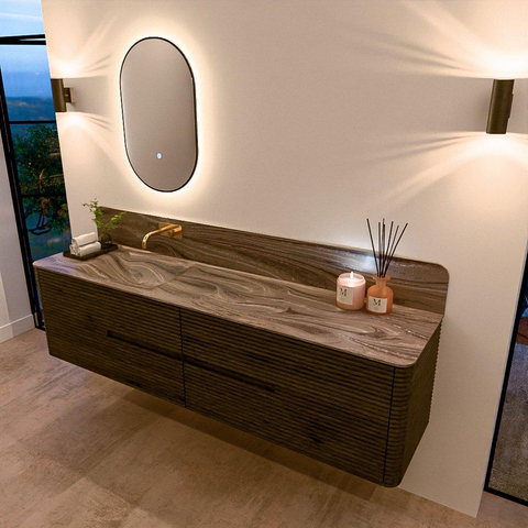 Mondiaz CIRO-DLUX Meuble de salle de bains - 190x45x50cm - Plan vasque solid surface Sombra - 1 vasque à gauche - sans trous de robinetterie - 4 tiroirs - Shadow SW1532804