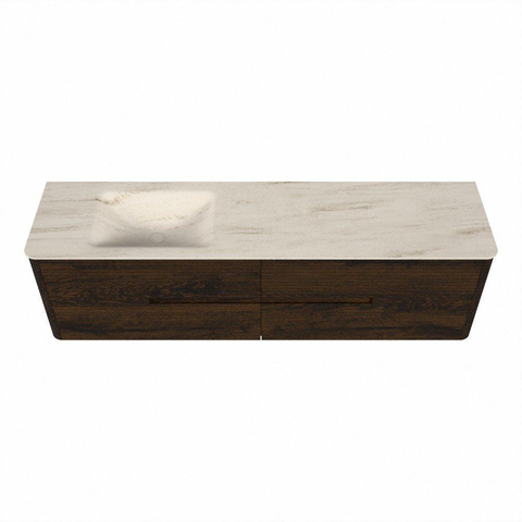Mondiaz CIRO-DLUX Meuble de salle de bains - 180x45x50cm - Plan vasque Solid surface Meli - 1 vasque à gauche - sans perçages pour robinet - 4 tiroirs - Noyer SW1530536