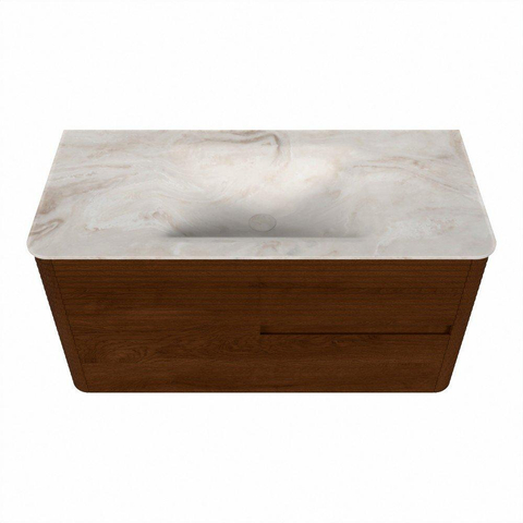 Mondiaz CIRO-DLUX Meuble de salle de bains ensemble - 100x45x50cm - lavabo solid surface Frappe - 1 vasque au milieu - sans trous de robinet - 2 tiroirs - Ruby SW1531281