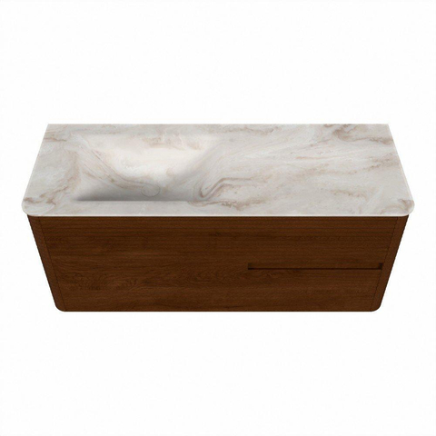 Mondiaz CIRO-DLUX Meuble de salle de bains - 120x45x50cm - Plan vasque solid surface Frappe - 1 lavabo à gauche - 1 trou de robinet - 2 tiroirs - Ruby SW1531289
