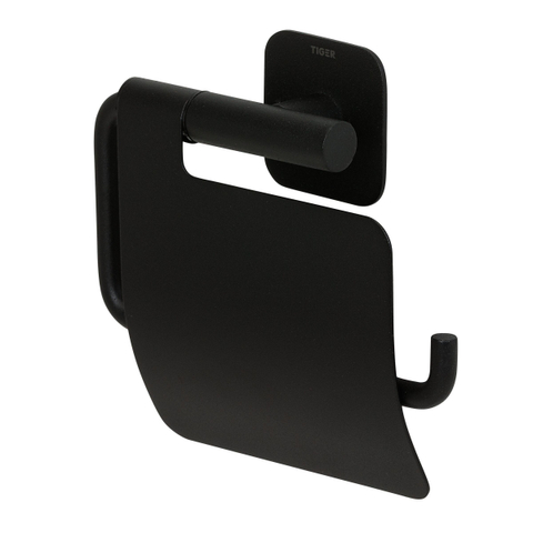 Tiger Colar Toiletrolhouder - met klep - zelfklevend - zwart SW877235