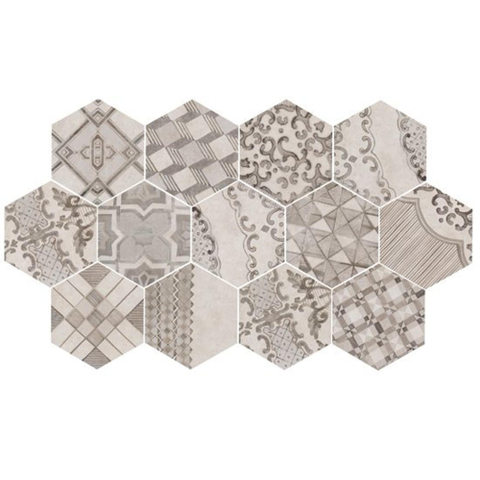 Marazzi Clays Vloer- en wandtegel hexagon 18x21cm 9.5mm R9 porcellanato Cotton/Lava SW360148