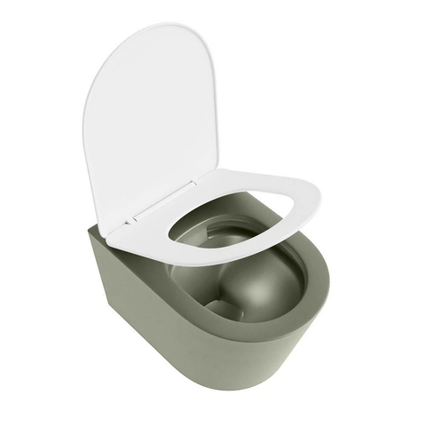 Mondiaz LAVIE hangtoilet – spoelrandloos – 36 x 53 cm – met softclose zitting – Army (groen), zitting Talc (wit) SW1208753