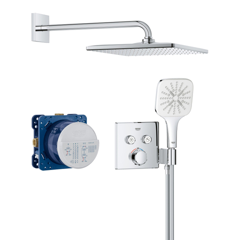 Grohe Precision SmartControl ensemble de douche pluie encastré – thermostatique – douche de tête carrée 31 cm – bras mural courbé – chrome SW1120186