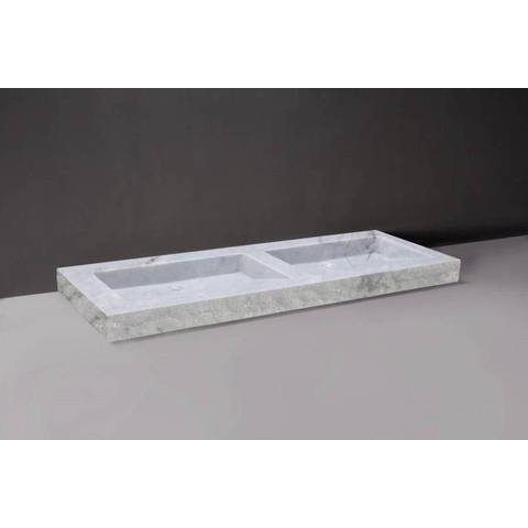 Forzalaqua Palermo lavabo - 140.5x51.5x9cm - 2 trous de robinet - carrara poli (gris) SW230716